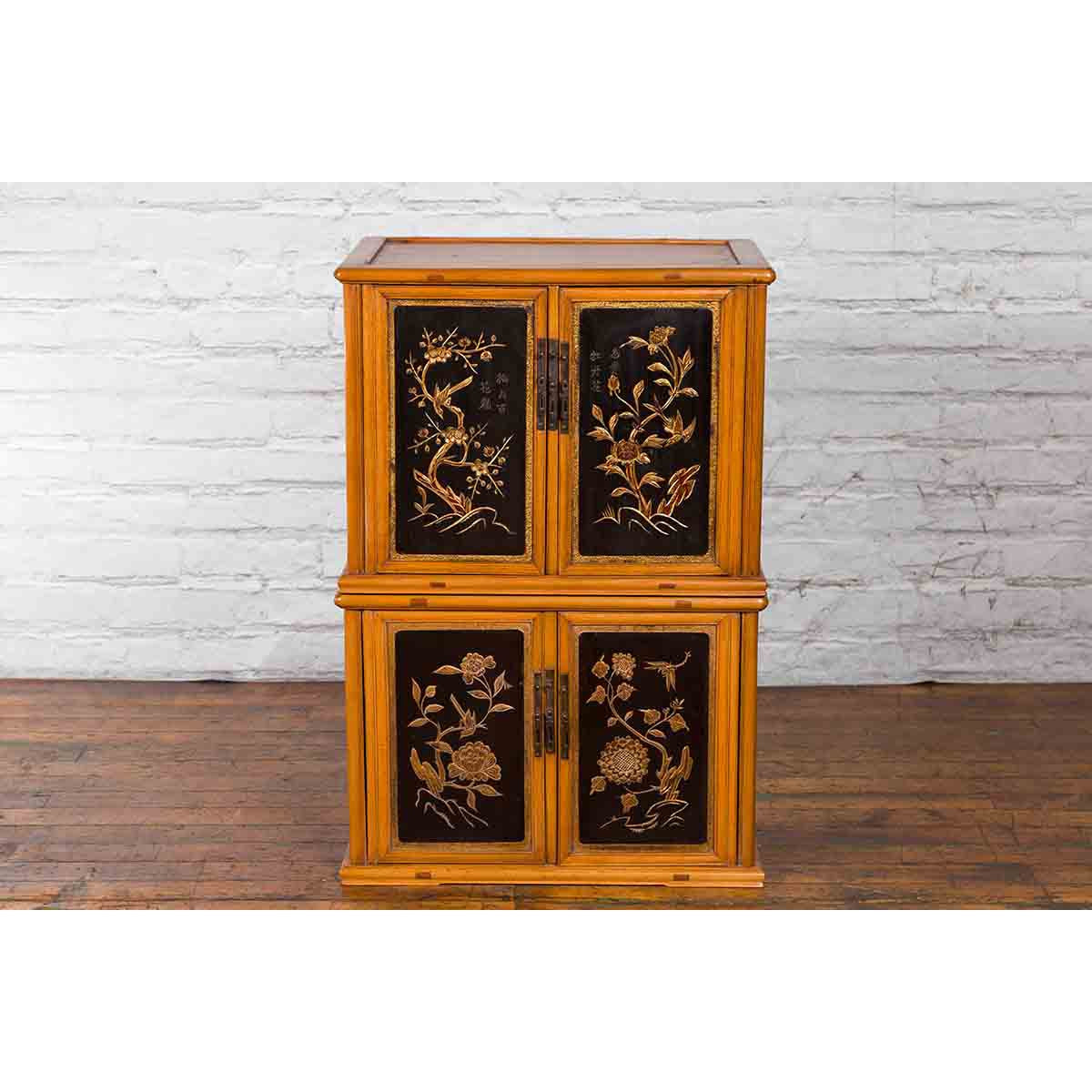 Two Chinese Qing Dynasty Fruitwood Side Cabinets with Carved Décor, Sold Each-22. Asian & Chinese Furniture, Art, Antiques, Vintage Home Décor for sale at FEA Home