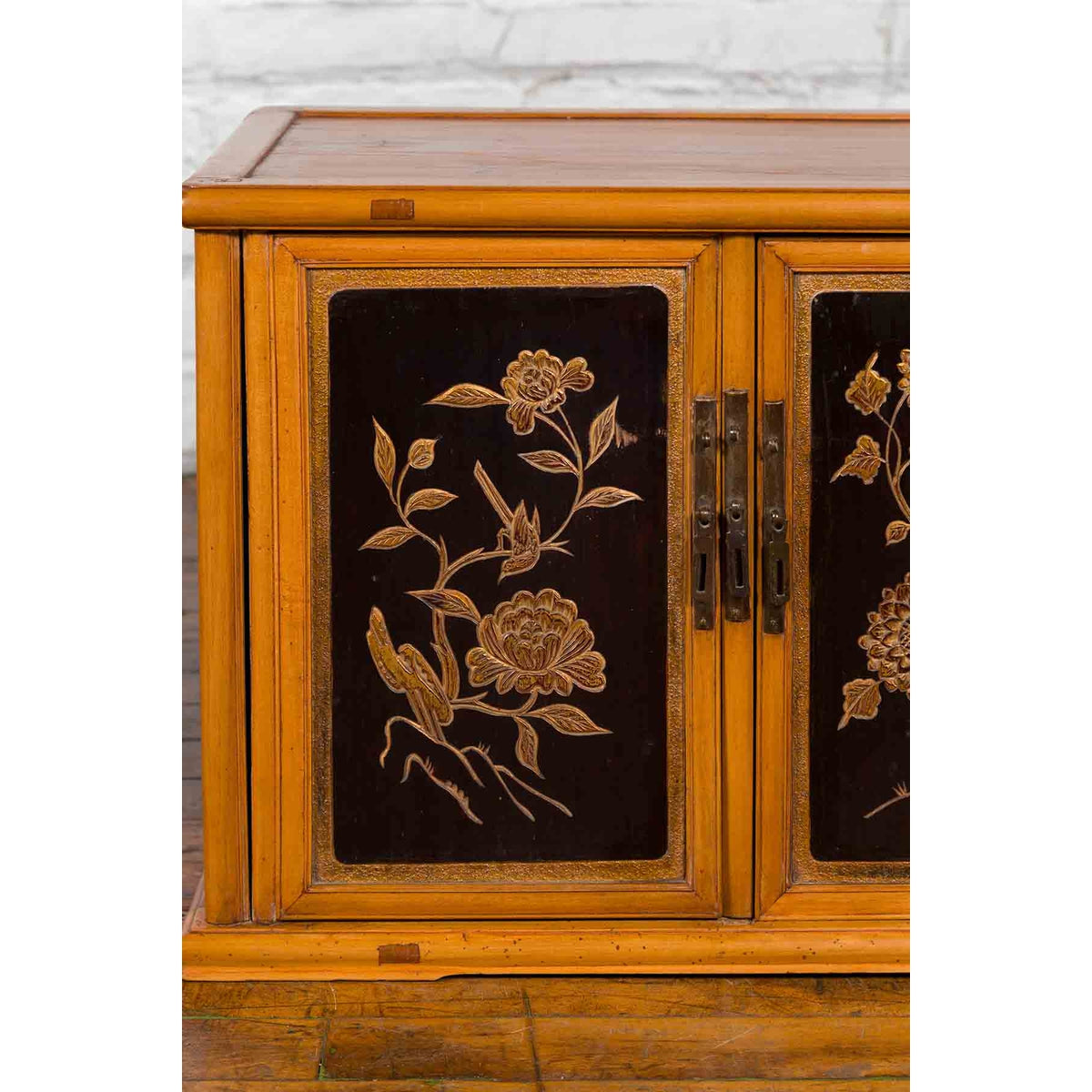 Two Chinese Qing Dynasty Fruitwood Side Cabinets with Carved Décor, Sold Each-9. Asian & Chinese Furniture, Art, Antiques, Vintage Home Décor for sale at FEA Home