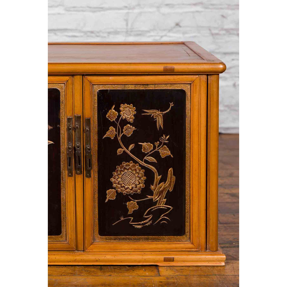 Two Chinese Qing Dynasty Fruitwood Side Cabinets with Carved Décor, Sold Each-10. Asian & Chinese Furniture, Art, Antiques, Vintage Home Décor for sale at FEA Home