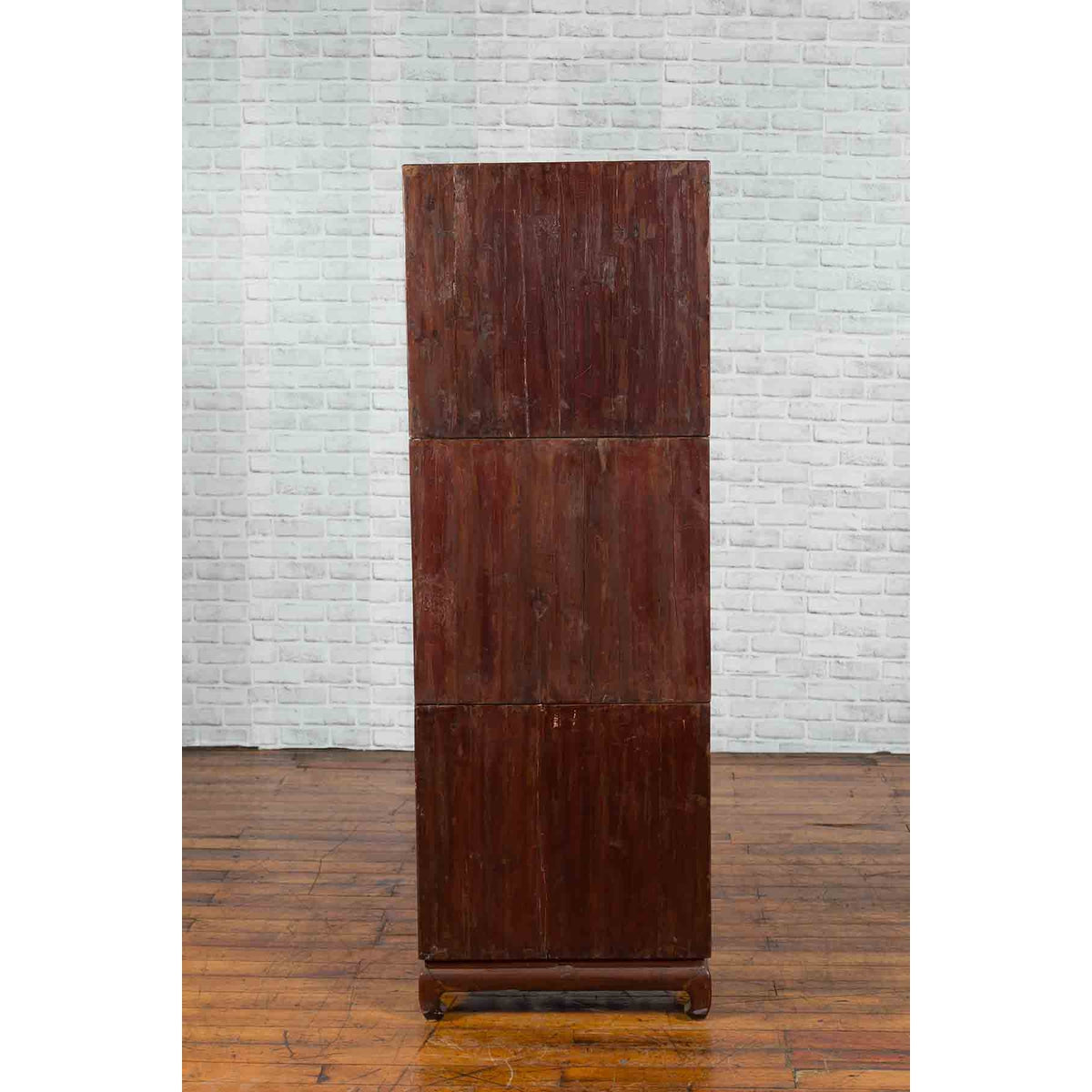 Three Piece Stacked Red Lacquered Cabinet-6. Asian & Chinese Furniture, Art, Antiques, Vintage Home Décor for sale at FEA Home