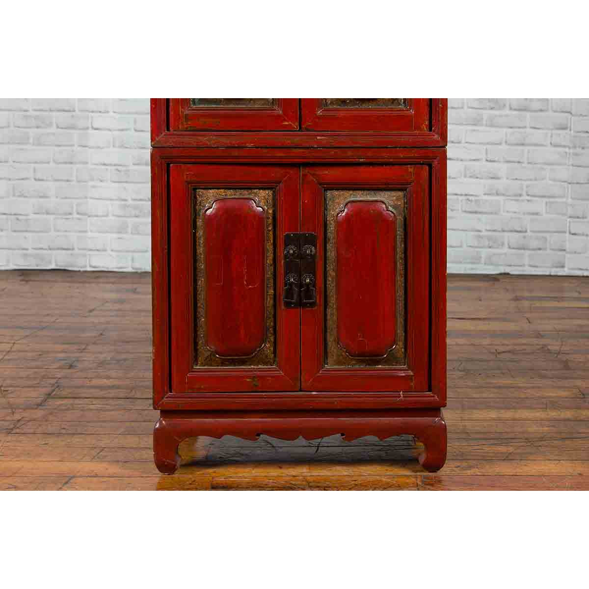Three Piece Stacked Red Lacquered Cabinet-10. Asian & Chinese Furniture, Art, Antiques, Vintage Home Décor for sale at FEA Home
