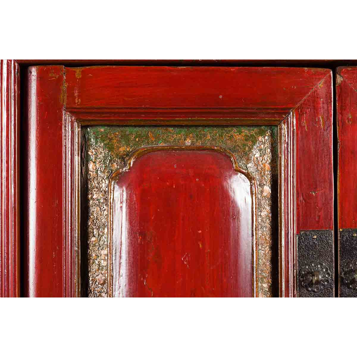 Three Piece Stacked Red Lacquered Cabinet-12. Asian & Chinese Furniture, Art, Antiques, Vintage Home Décor for sale at FEA Home