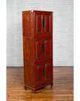Three Piece Stacked Red Lacquered Cabinet-4. Asian & Chinese Furniture, Art, Antiques, Vintage Home Décor for sale at FEA Home