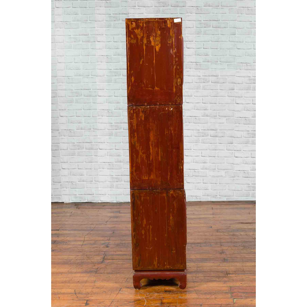 Three Piece Stacked Red Lacquered Cabinet-5. Asian & Chinese Furniture, Art, Antiques, Vintage Home Décor for sale at FEA Home