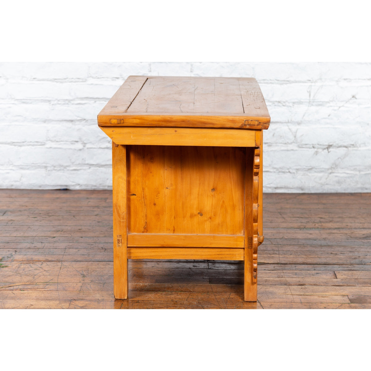 Chinese Early 20th Century Elm Sideboard with Carved Spandrels and Apron-17. Asian & Chinese Furniture, Art, Antiques, Vintage Home Décor for sale at FEA Home