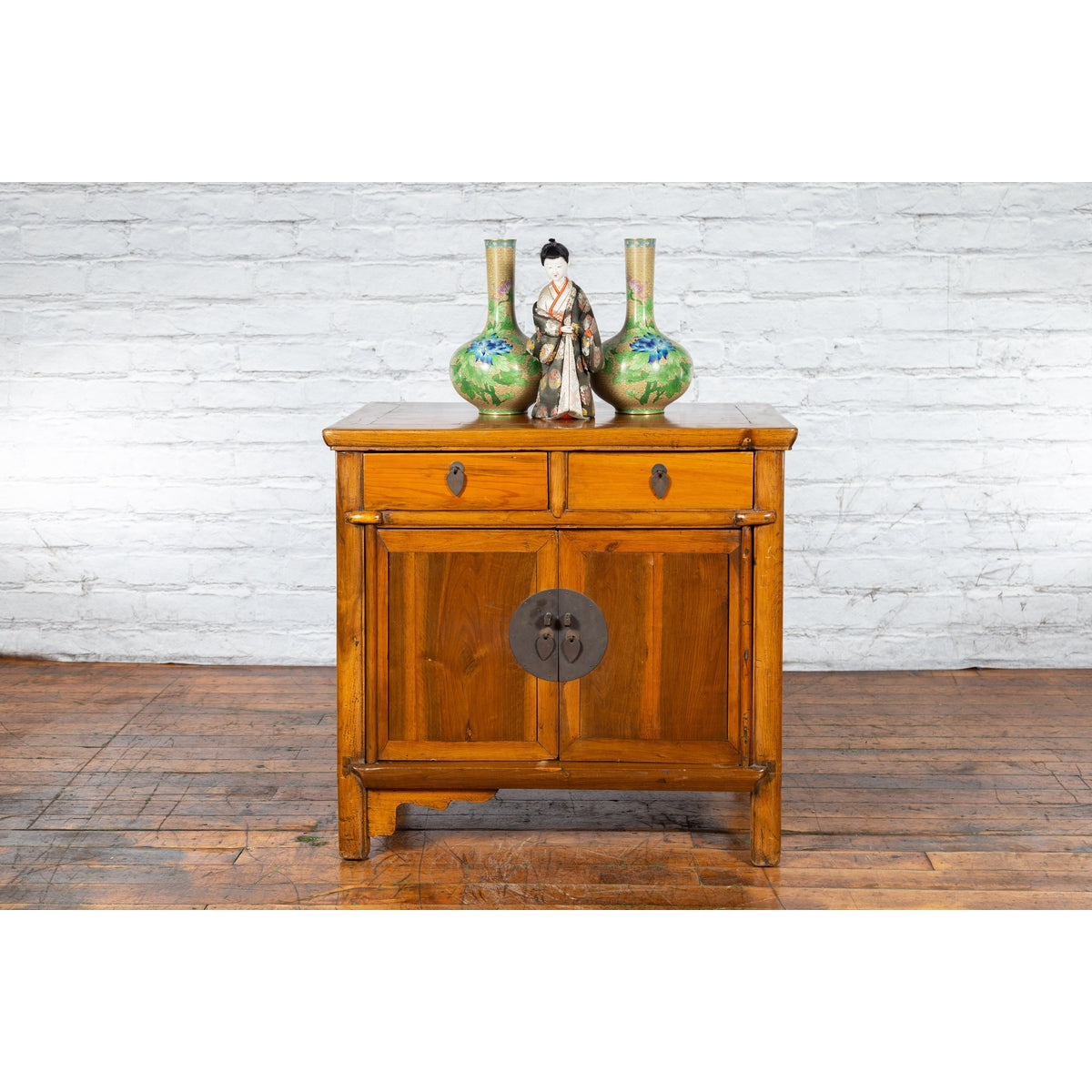 Chinese Early 20th Century Elmwood Side Chest with Bronze Medallion Hardware-10. Asian & Chinese Furniture, Art, Antiques, Vintage Home Décor for sale at FEA Home
