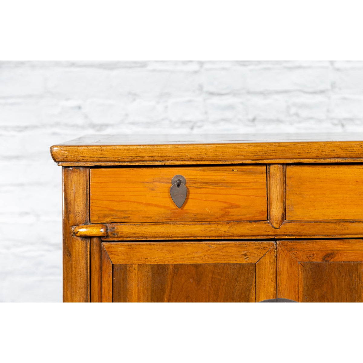 Chinese Early 20th Century Elmwood Side Chest with Bronze Medallion Hardware-3. Asian & Chinese Furniture, Art, Antiques, Vintage Home Décor for sale at FEA Home