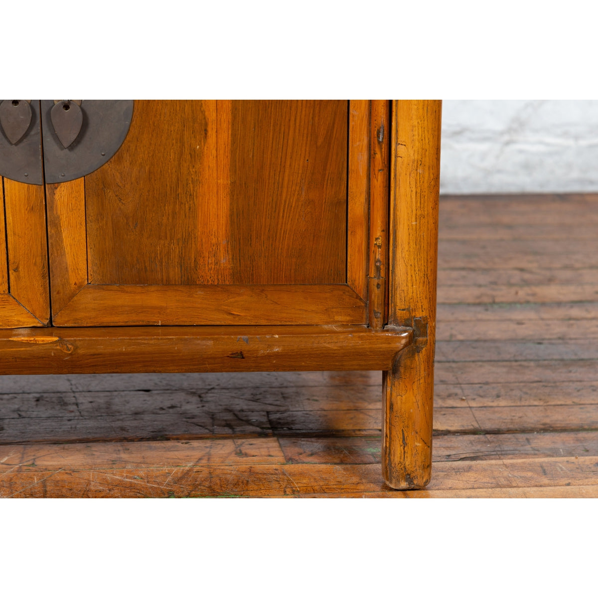 Chinese Early 20th Century Elmwood Side Chest with Bronze Medallion Hardware-6. Asian & Chinese Furniture, Art, Antiques, Vintage Home Décor for sale at FEA Home