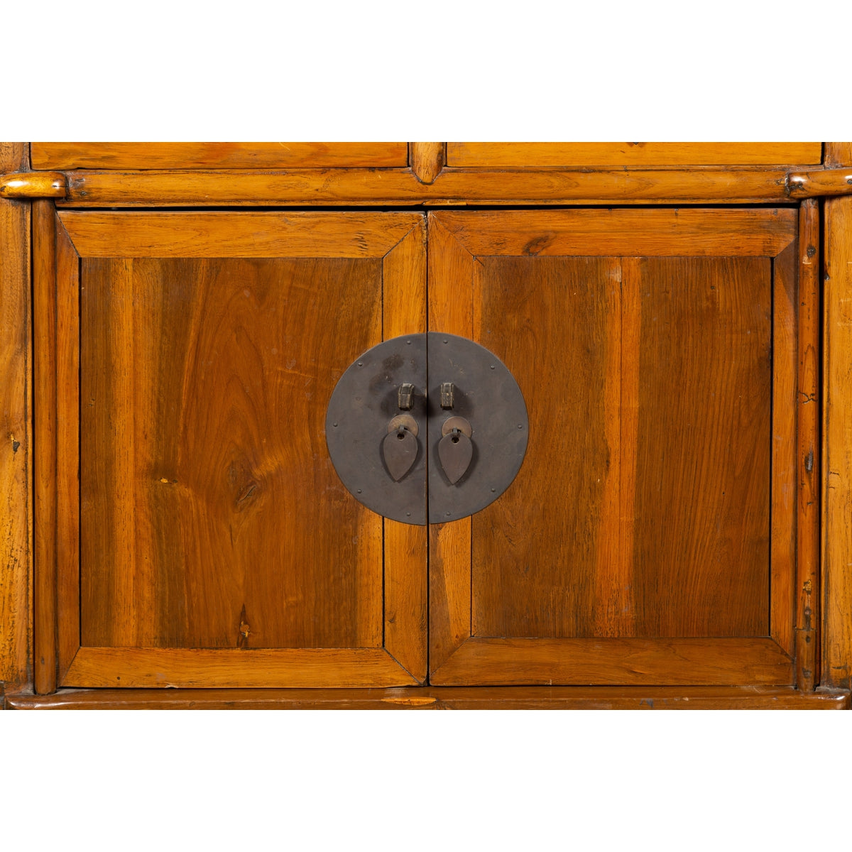 Chinese Early 20th Century Elmwood Side Chest with Bronze Medallion Hardware-7. Asian & Chinese Furniture, Art, Antiques, Vintage Home Décor for sale at FEA Home