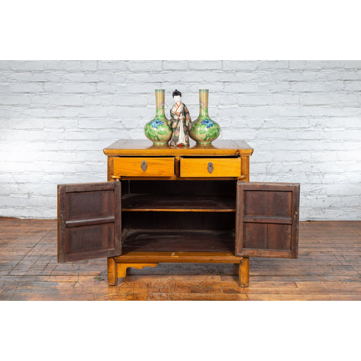 Chinese Early 20th Century Elmwood Side Chest with Bronze Medallion Hardware-9. Asian & Chinese Furniture, Art, Antiques, Vintage Home Décor for sale at FEA Home