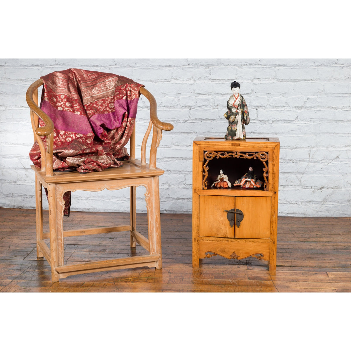19th Century Chinese Qing Dynasty Small Cabinet with Carved Shelf and Apron-3. Asian & Chinese Furniture, Art, Antiques, Vintage Home Décor for sale at FEA Home
