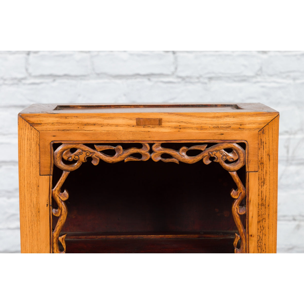 19th Century Chinese Qing Dynasty Small Cabinet with Carved Shelf and Apron-5. Asian & Chinese Furniture, Art, Antiques, Vintage Home Décor for sale at FEA Home