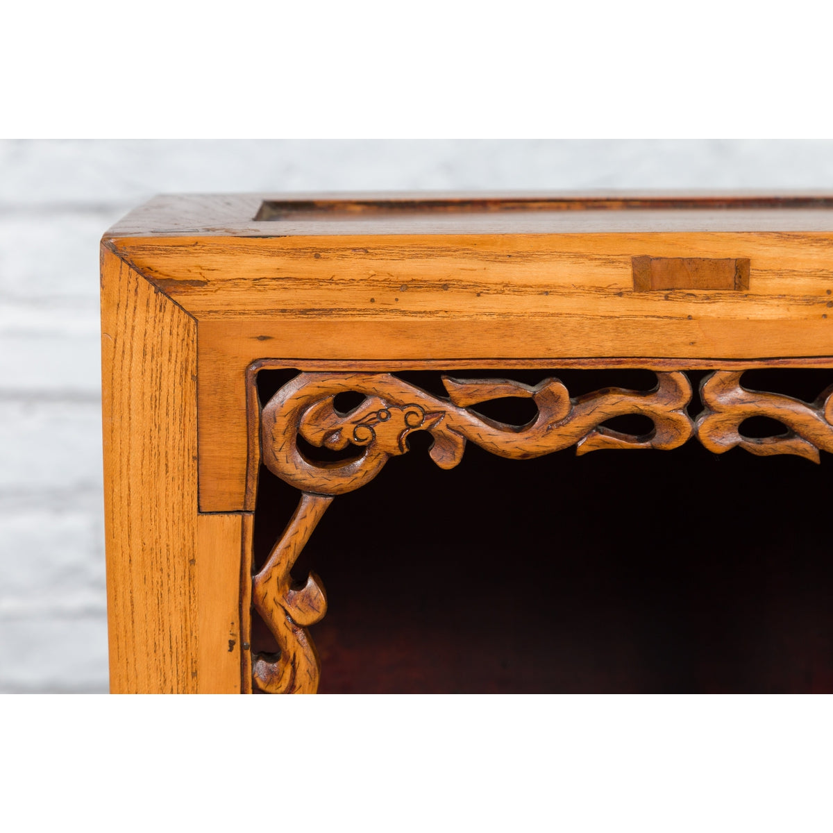 19th Century Chinese Qing Dynasty Small Cabinet with Carved Shelf and Apron-8. Asian & Chinese Furniture, Art, Antiques, Vintage Home Décor for sale at FEA Home