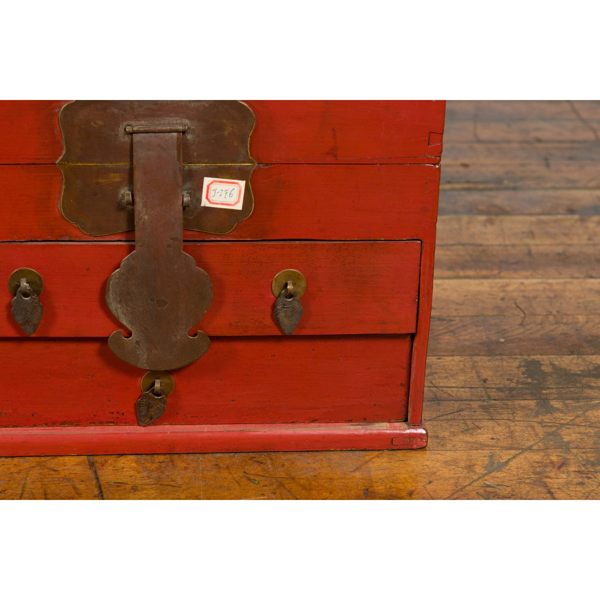 Chinese Early 20th Century Red Lacquer Jewelry Box with Bronze Hardware-11. Asian & Chinese Furniture, Art, Antiques, Vintage Home Décor for sale at FEA Home