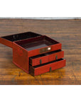 Chinese Early 20th Century Red Lacquer Jewelry Box with Bronze Hardware-13. Asian & Chinese Furniture, Art, Antiques, Vintage Home Décor for sale at FEA Home
