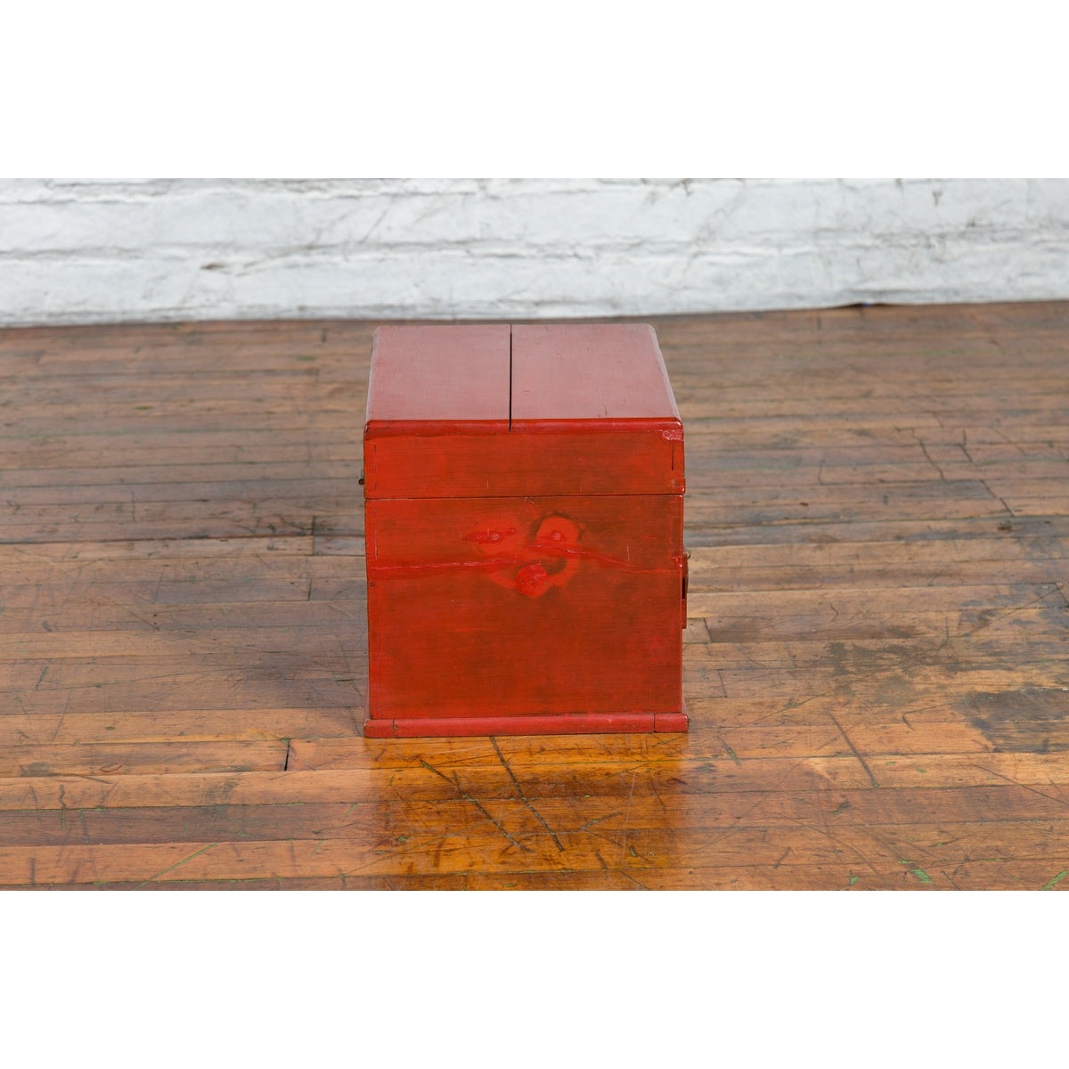 Chinese Early 20th Century Red Lacquer Jewelry Box with Bronze Hardware-14. Asian & Chinese Furniture, Art, Antiques, Vintage Home Décor for sale at FEA Home