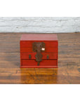 Chinese Early 20th Century Red Lacquer Jewelry Box with Bronze Hardware-3. Asian & Chinese Furniture, Art, Antiques, Vintage Home Décor for sale at FEA Home
