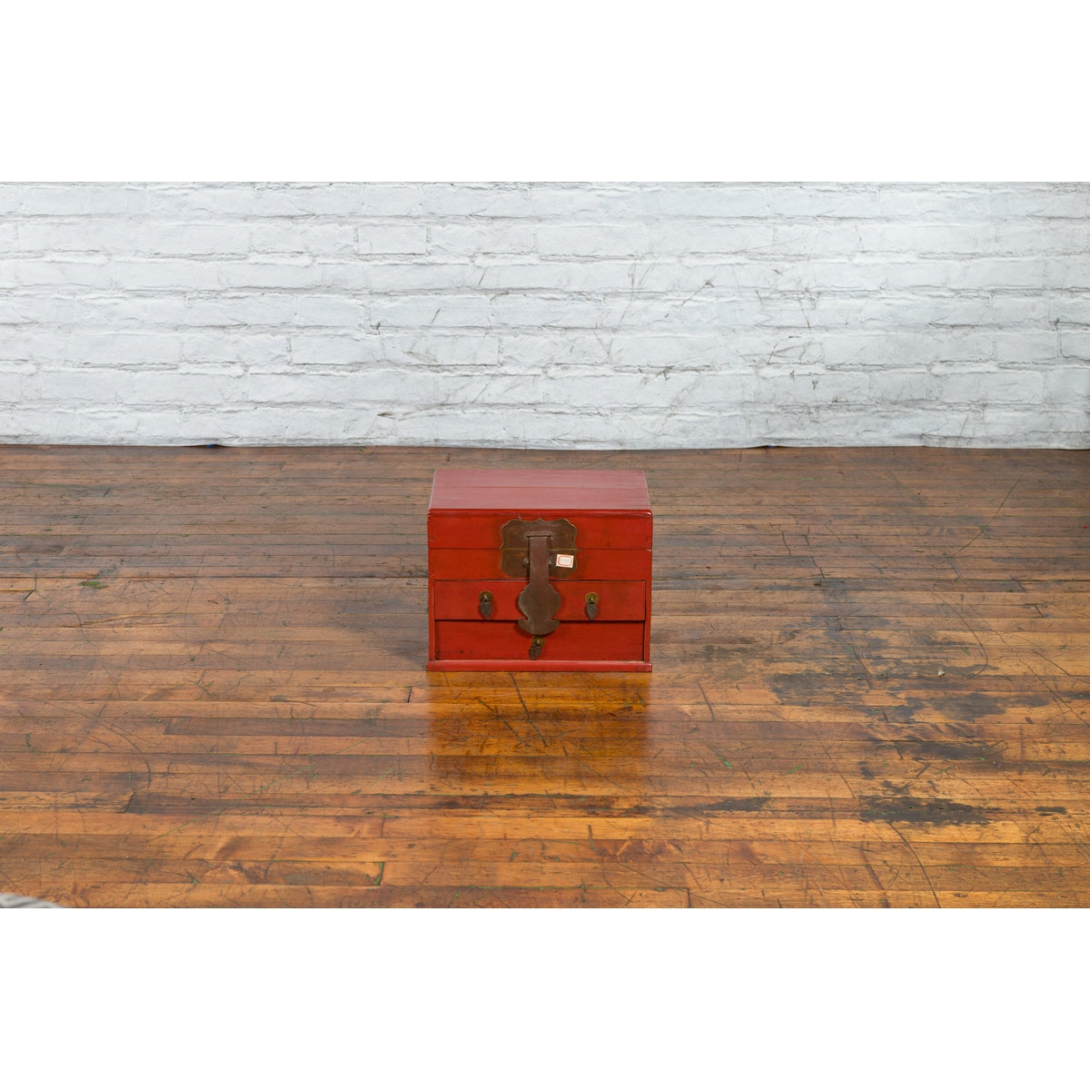Chinese Early 20th Century Red Lacquer Jewelry Box with Bronze Hardware-5. Asian & Chinese Furniture, Art, Antiques, Vintage Home Décor for sale at FEA Home