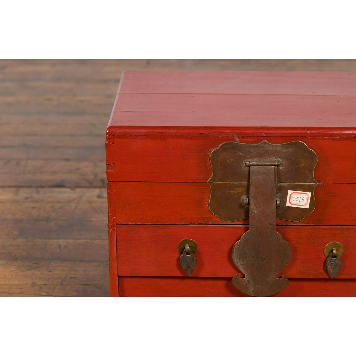 Chinese Early 20th Century Red Lacquer Jewelry Box with Bronze Hardware-7. Asian & Chinese Furniture, Art, Antiques, Vintage Home Décor for sale at FEA Home