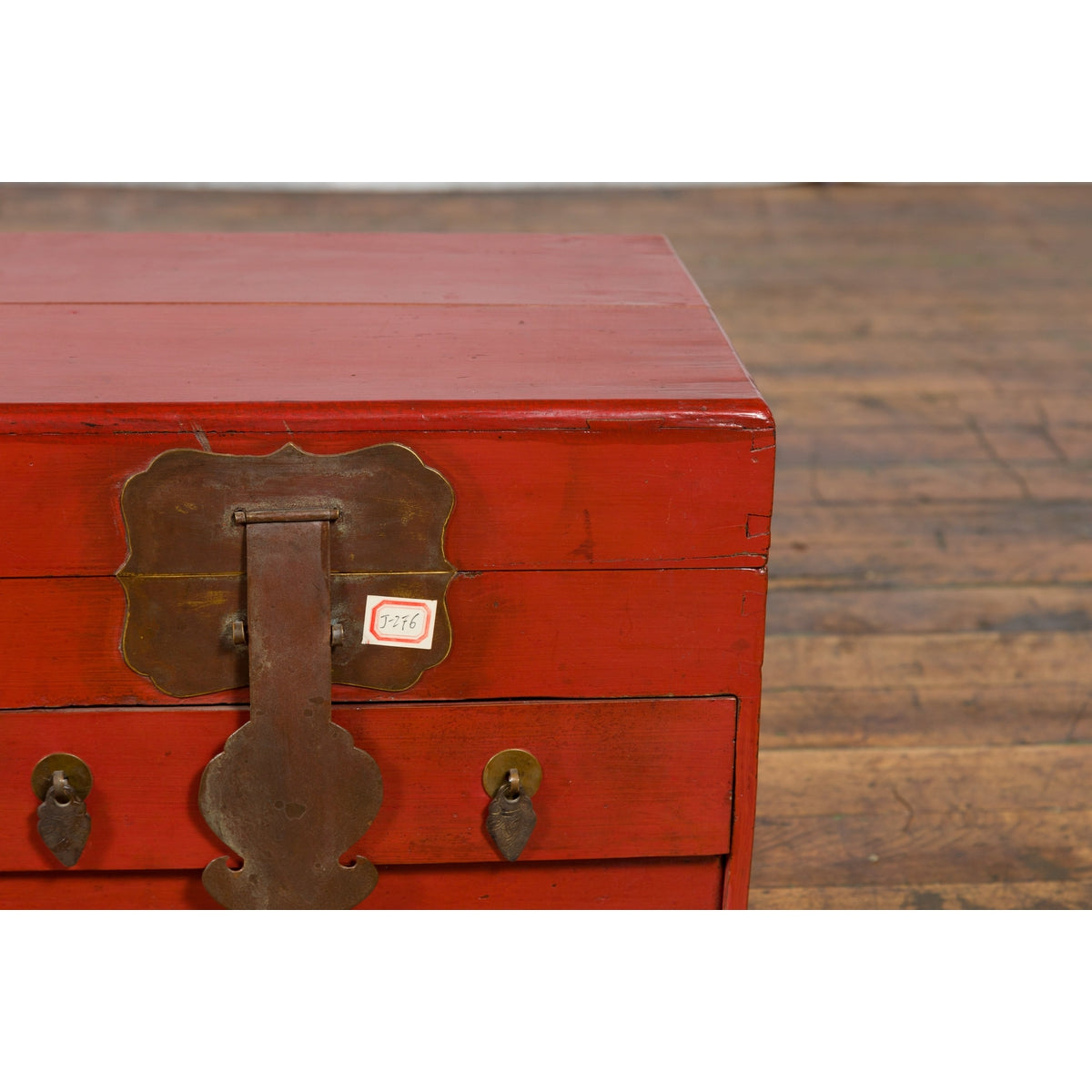 Chinese Early 20th Century Red Lacquer Jewelry Box with Bronze Hardware-8. Asian & Chinese Furniture, Art, Antiques, Vintage Home Décor for sale at FEA Home