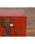 Chinese Early 20th Century Red Lacquer Jewelry Box with Bronze Hardware-8. Asian & Chinese Furniture, Art, Antiques, Vintage Home Décor for sale at FEA Home