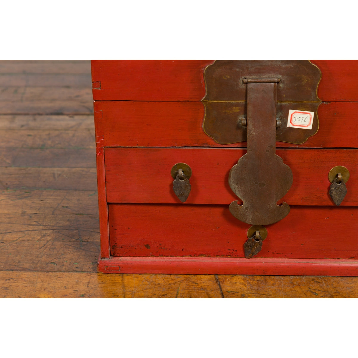 Chinese Early 20th Century Red Lacquer Jewelry Box with Bronze Hardware-10. Asian & Chinese Furniture, Art, Antiques, Vintage Home Décor for sale at FEA Home