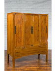 Chinese Qing Dynasty 19th Century Elmwood Armoire with Low-Relief Carved Foliage-15. Asian & Chinese Furniture, Art, Antiques, Vintage Home Décor for sale at FEA Home
