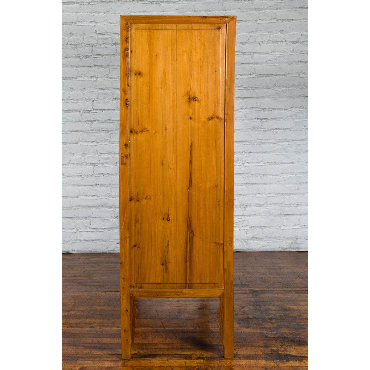 Chinese Qing Dynasty 19th Century Elmwood Armoire with Low-Relief Carved Foliage-16. Asian & Chinese Furniture, Art, Antiques, Vintage Home Décor for sale at FEA Home