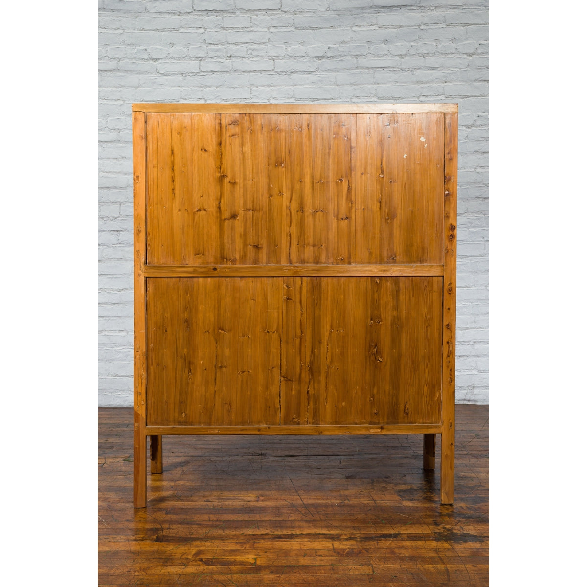 Chinese Qing Dynasty 19th Century Elmwood Armoire with Low-Relief Carved Foliage-17. Asian & Chinese Furniture, Art, Antiques, Vintage Home Décor for sale at FEA Home