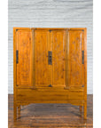 Chinese Qing Dynasty 19th Century Elmwood Armoire with Low-Relief Carved Foliage-5. Asian & Chinese Furniture, Art, Antiques, Vintage Home Décor for sale at FEA Home