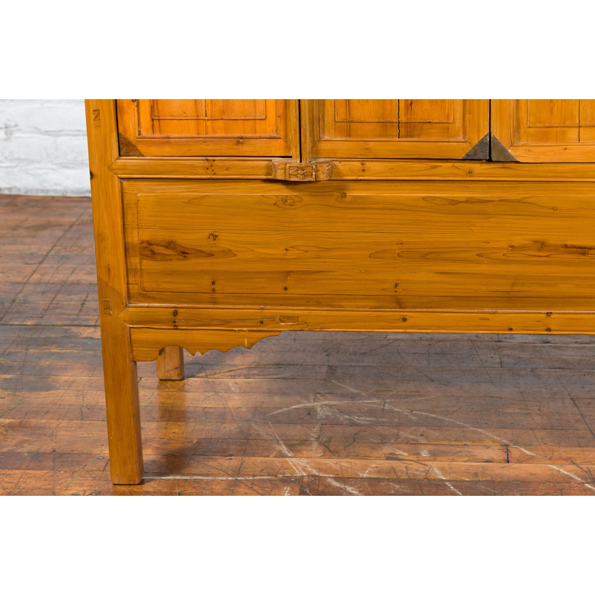 Chinese Qing Dynasty 19th Century Elmwood Armoire with Low-Relief Carved Foliage-8. Asian & Chinese Furniture, Art, Antiques, Vintage Home Décor for sale at FEA Home