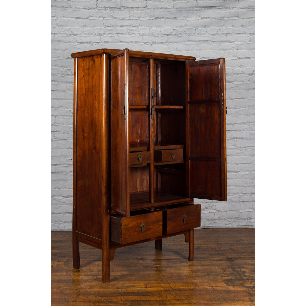 Chinese 19th Century Qing Dynasty Period Elmwood Cabinet with Doors and Drawers-10. Asian & Chinese Furniture, Art, Antiques, Vintage Home Décor for sale at FEA Home