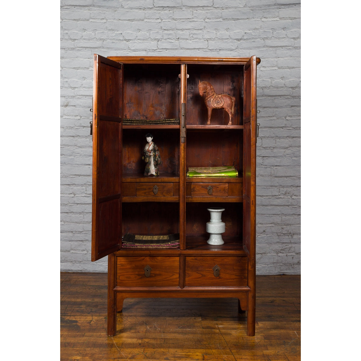 Chinese 19th Century Qing Dynasty Period Elmwood Cabinet with Doors and Drawers-8. Asian & Chinese Furniture, Art, Antiques, Vintage Home Décor for sale at FEA Home