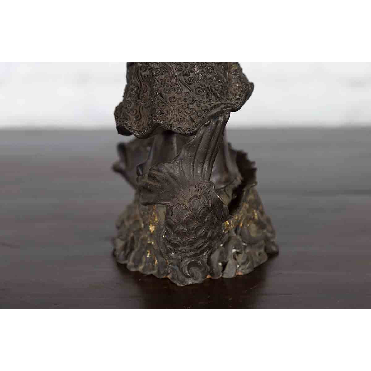 Lost Wax Cast Bronze Statue of a Young Japanese Maiden Standing on a Fish Base-13. Asian & Chinese Furniture, Art, Antiques, Vintage Home Décor for sale at FEA Home