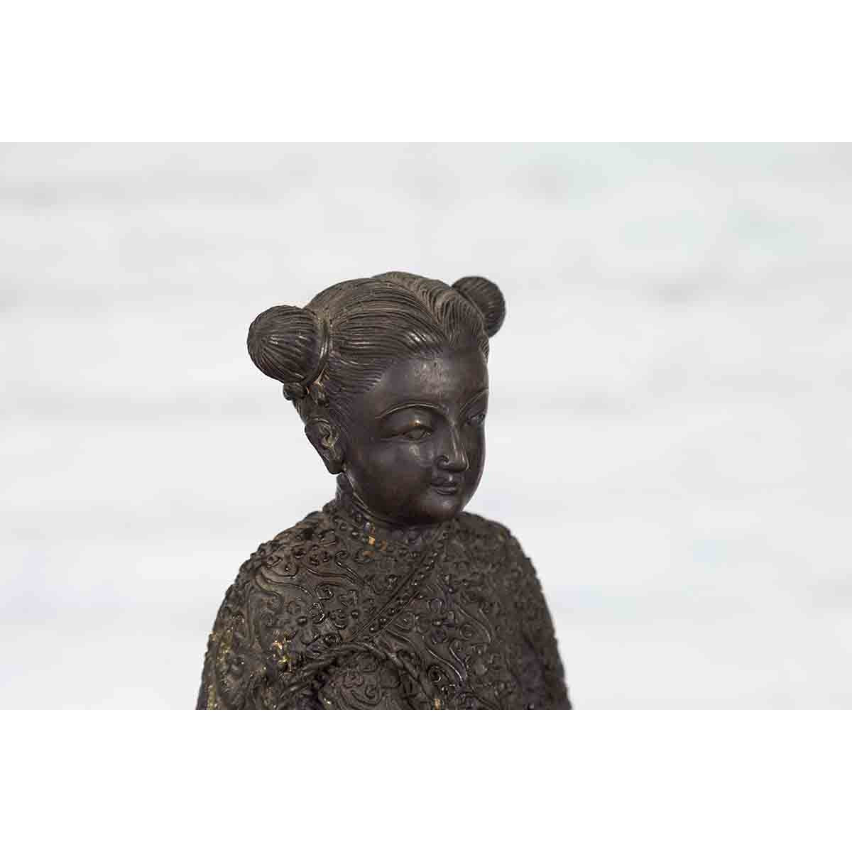 Lost Wax Cast Bronze Statue of a Young Japanese Maiden Standing on a Fish Base-8. Asian & Chinese Furniture, Art, Antiques, Vintage Home Décor for sale at FEA Home