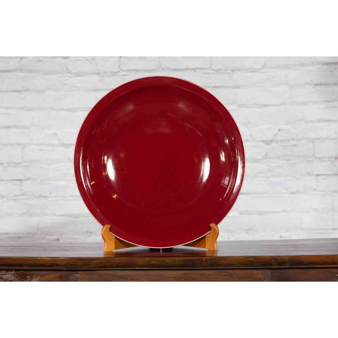 Chinese Vintage Large Porcelain Platter with Oxblood Color-YN3504-3. Asian & Chinese Furniture, Art, Antiques, Vintage Home Décor for sale at FEA Home