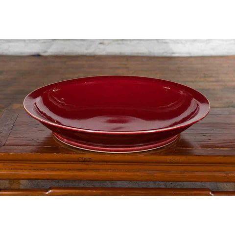 Chinese Vintage Large Porcelain Platter with Oxblood Color-YN3504-5. Asian & Chinese Furniture, Art, Antiques, Vintage Home Décor for sale at FEA Home
