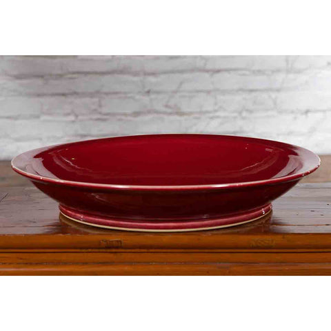 Chinese Vintage Large Porcelain Platter with Oxblood Color-YN3504-6. Asian & Chinese Furniture, Art, Antiques, Vintage Home Décor for sale at FEA Home