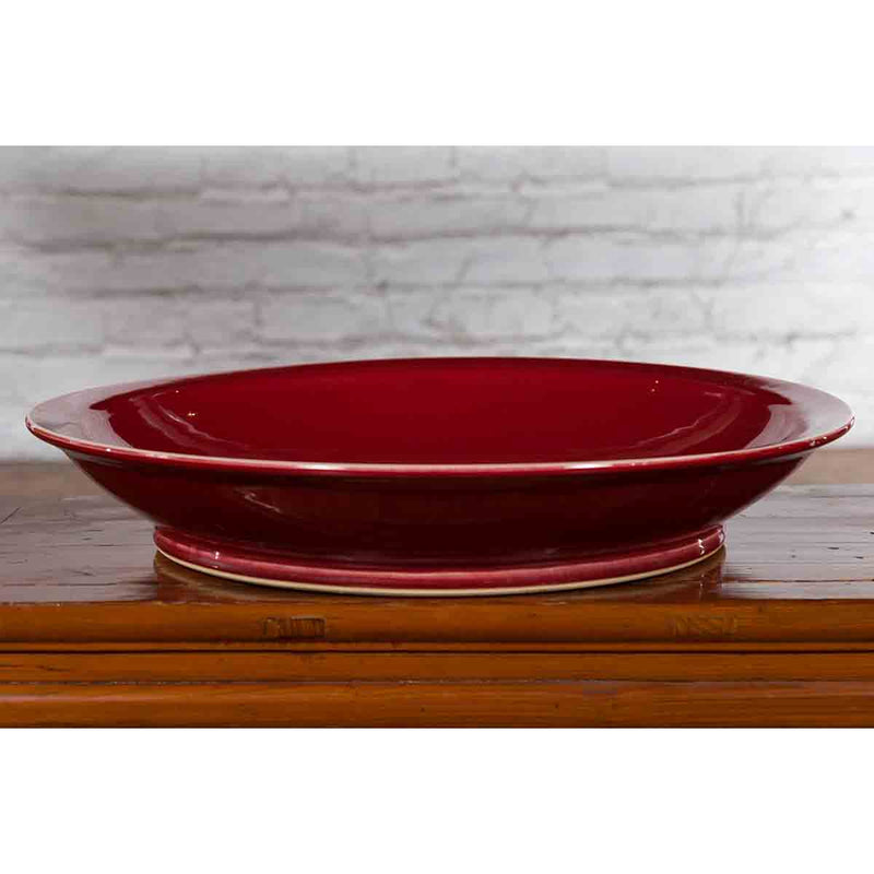 Chinese Vintage Large Porcelain Platter with Oxblood Color-YN3504-7. Asian & Chinese Furniture, Art, Antiques, Vintage Home Décor for sale at FEA Home