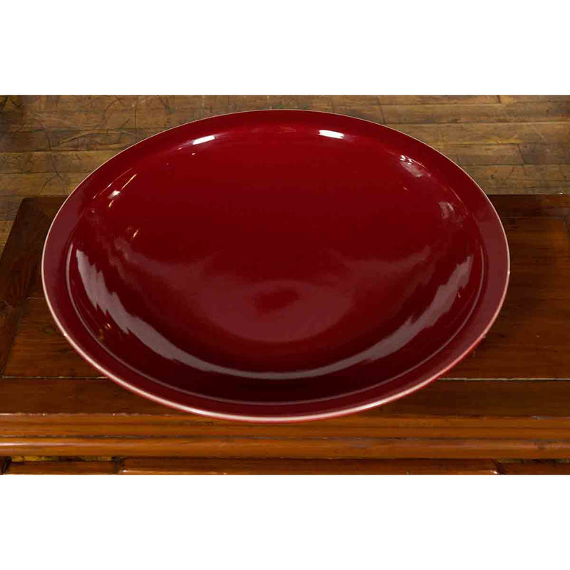 Chinese Vintage Large Porcelain Platter with Oxblood Color-YN3504-8. Asian & Chinese Furniture, Art, Antiques, Vintage Home Décor for sale at FEA Home