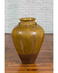 Chinese Antique Martaban Water Jar with Dragon Motifs and Ocher Glaze-4. Asian & Chinese Furniture, Art, Antiques, Vintage Home Décor for sale at FEA Home