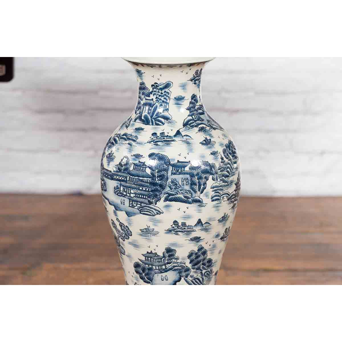 Chinese Vintage Blue and White Porcelain Vase with Landscapes and Architectures-6. Asian & Chinese Furniture, Art, Antiques, Vintage Home Décor for sale at FEA Home