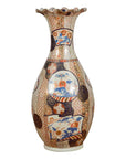 Tall Vintage Chinese Vase with Hand Painted Blue, Orange and Gold Floral Decor-1. Asian & Chinese Furniture, Art, Antiques, Vintage Home Décor for sale at FEA Home