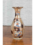 Tall Vintage Chinese Vase with Hand Painted Blue, Orange and Gold Floral Decor-3. Asian & Chinese Furniture, Art, Antiques, Vintage Home Décor for sale at FEA Home