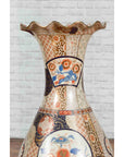 Tall Vintage Chinese Vase with Hand Painted Blue, Orange and Gold Floral Decor-6. Asian & Chinese Furniture, Art, Antiques, Vintage Home Décor for sale at FEA Home
