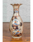 Tall Vintage Chinese Vase with Hand Painted Blue, Orange and Gold Floral Decor-9. Asian & Chinese Furniture, Art, Antiques, Vintage Home Décor for sale at FEA Home
