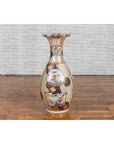 Tall Vintage Chinese Vase with Hand Painted Blue, Orange and Gold Floral Decor-10. Asian & Chinese Furniture, Art, Antiques, Vintage Home Décor for sale at FEA Home