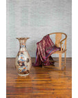 Tall Vintage Chinese Vase with Hand Painted Blue, Orange and Gold Floral Decor-4. Asian & Chinese Furniture, Art, Antiques, Vintage Home Décor for sale at FEA Home