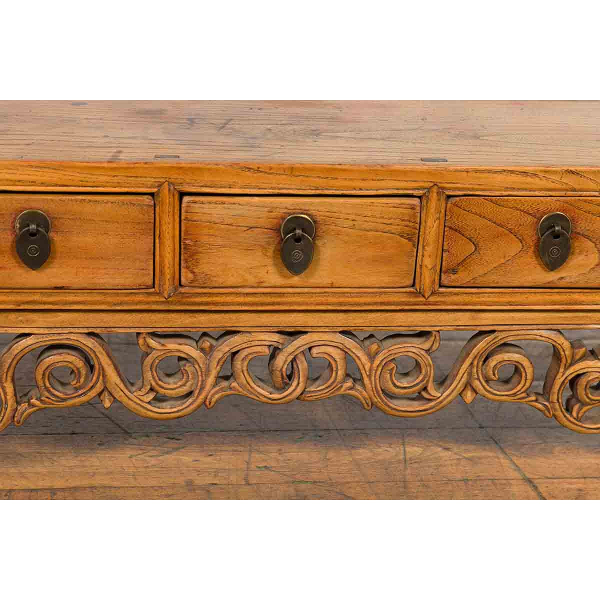 Chinese Qing Dynasty 19th Century Low Kang Cabinet with Carved Scrolling Apron-18. Asian & Chinese Furniture, Art, Antiques, Vintage Home Décor for sale at FEA Home