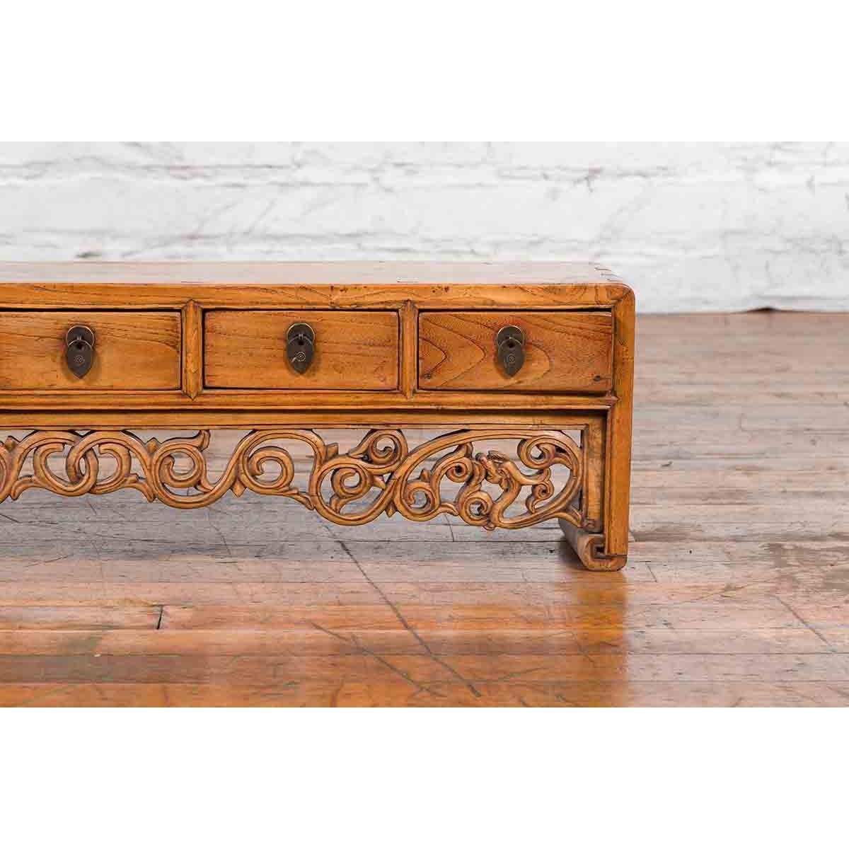 Chinese Qing Dynasty 19th Century Low Kang Cabinet with Carved Scrolling Apron-7. Asian & Chinese Furniture, Art, Antiques, Vintage Home Décor for sale at FEA Home